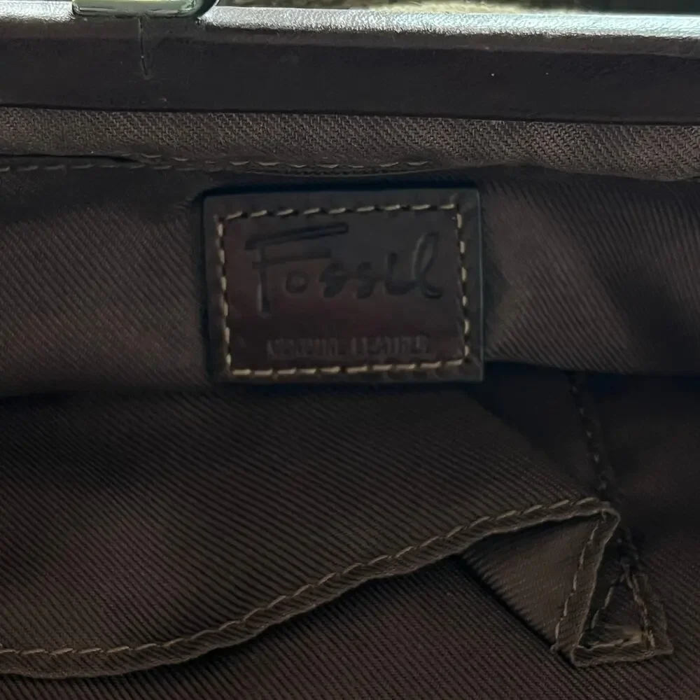 Fossil Blakely Frame Clutch Patchwork Leather Kiss Lock Bag Purse NWT